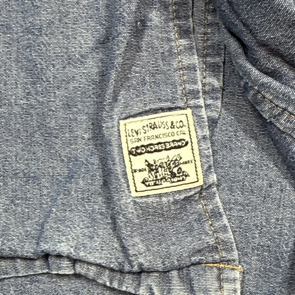 Levi Strauss Denim Short Sleeve Shirt Men L Blue One Pocket Two Horse Brand